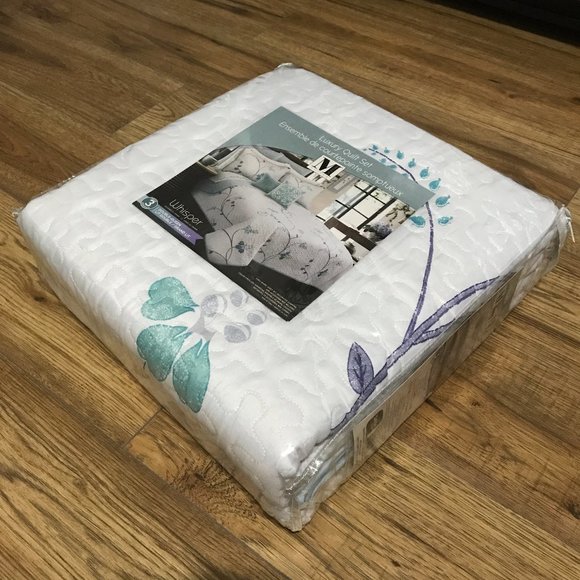 New Blue & Teal Floral 3-Piece 100% Polyester Quilt Set • Reversible • DQ - Picture 3 of 5